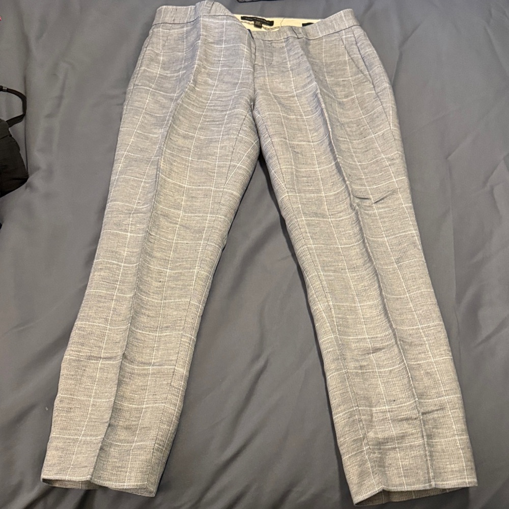 Banana Republic Women's Light Blue Linen Plaid Cropped Pants
